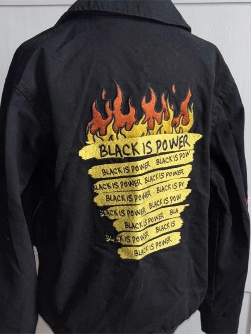Forever 21 Black Denim Jacket Flame Yellow 'Black Is Power' Embroidery New M